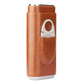 Sarini Cigar Case, Leather Cigar Case, Cigar Humidor, Portable Cigars for Short Travel (Brown)