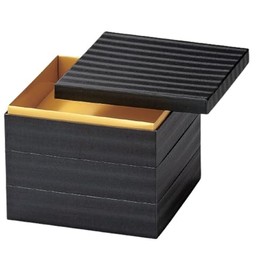 J-kitchens Excursion Lunch Box, Made in Japan, 3-Tier, 7 Inches, Japanese Paper, Small Wave Black, 8.7 x 8.7 x 6.9 inches (22.0 x 22.0 x 17.6 cm)