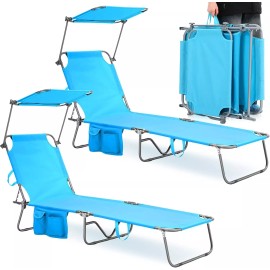 wenqik 2 Pcs Foldable Beach Lounge Chair with 360° Canopy  Outside, Patio, Poolside