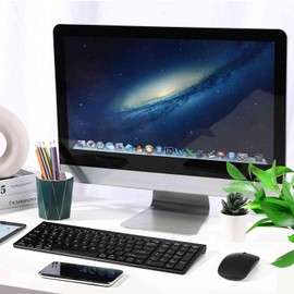 Rechargeable Wireless Keyboard Mouse, UrbanX Slim Thin Low Profile Keyboard and Mouse Combo with Numeric Keypad Silent Keys for Lenovo M10 Plus - Black