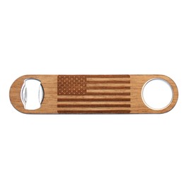 WUDN Solid Steel & Real Wood Professional Bottle Opener, Mahogany American Flag