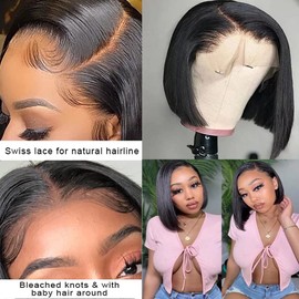 Real Hair Wig, 13 x 4 Lace Front Wig, Human Hair, Straight Wigs, Real Hair, Women, 100% Brazilian Human Hair Wigs for Black Women, in Black Colour, 22 Inches (56 cm)