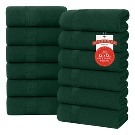RIVERSIDE 12 Pack Premium 100% Cotton Face Washcloths, 12 x 12 Inches, Soft, Absorbent Towels for Body & Shower, Bathroom Wash Clothes, Durable Face Towels Set for Spa, Gym, Hunter Green