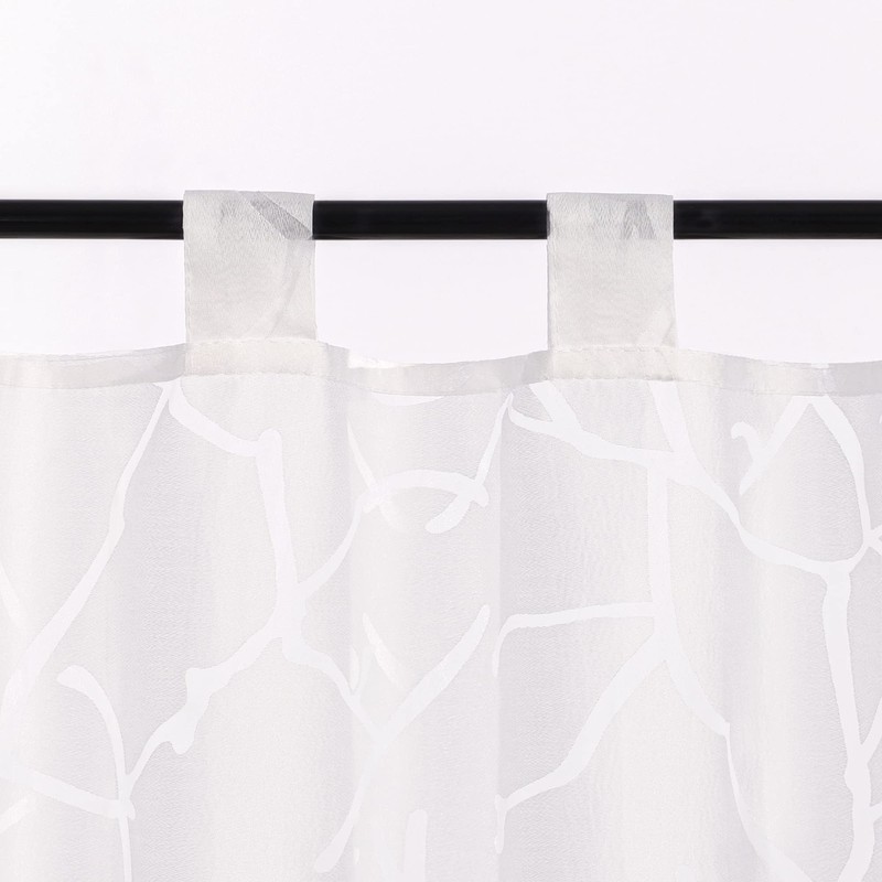 Heichkell Short Burnout Net Curtain, Kitchen Curtain, Transparent, Tab Top,