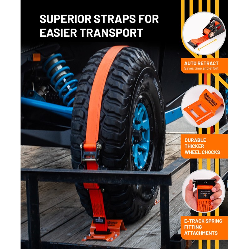 Strapinno E-Track Retractable Ratchet Straps with Wheel Chock Kit, 4500lbs