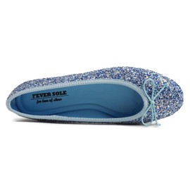 Feversole Round Glitter Ballerina, Women's Classic Ballet Flats Tread Sole, Glitter Multi Blue