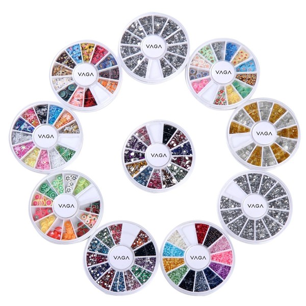 Cheeky Nail Decorations 10 Nail Decoration Wheels of Premium Manicure Nail Art Decorations in Many Different Colors and Shapes, Pack of 1