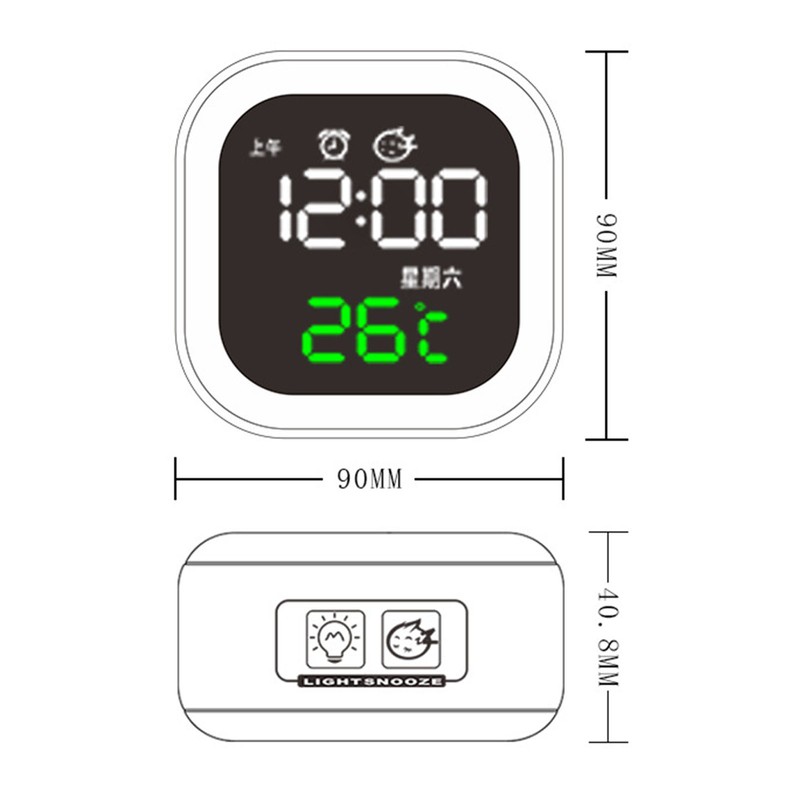 LED Alarm Clock Night Light USB Rechargeable Mirror Design Adjustable