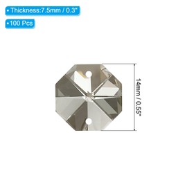 PATIKIL K9 Crystal Octagon Beads 2 Holes Pendants, 100 Pack 14mm Chandelier Prisms Parts Ornaments Hanging Beads for DIY Arts Crafts Decoration, Electroplating Gray