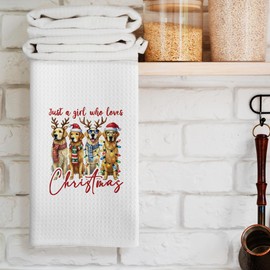 CUANFDDSF Dog Christmas Golden Retriever Kitchen Towels, Dog Lover Xmas Gifts, Animal Lovers, Gift for Dog Mom Dog Owner, Happy New Year Holiday Dog Santa Hat Tea Towels Kitchen Hand Towels 16x24 Inch