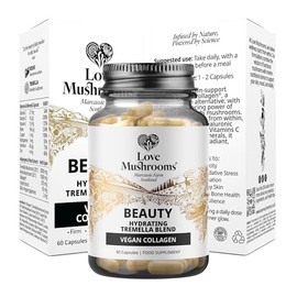 Love Mushroom 100% Vegan Collagen Capsules - with Hyaluronic Acid and Vitamin C & E | High Strength Collagen Supplements for Women and Men, Ideal for Skin, Immune, Bone and Joint Health – 60 Capsules