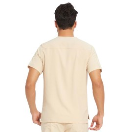 COZYFIT Scrub Top for Men - Stretch V-Neck Scrubs with 3 Pockets, Anti-Wrinkle - Light Khaki, L