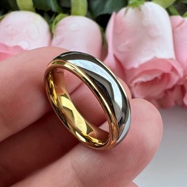 TUTISS 6mm Gold Tungsten Wedding Bands Engagement Rings for Men Women Couple Fashion Jewelry I Love You Engraved Domed Stepped Edges Polished Shiny Size 5.5