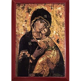 Wooden Greek Orthodox Christian Ancient Icon Saint Mary/Holy Virgin Mary/Theotokos/Virgin of Vladimir (5.5" x 7.5")