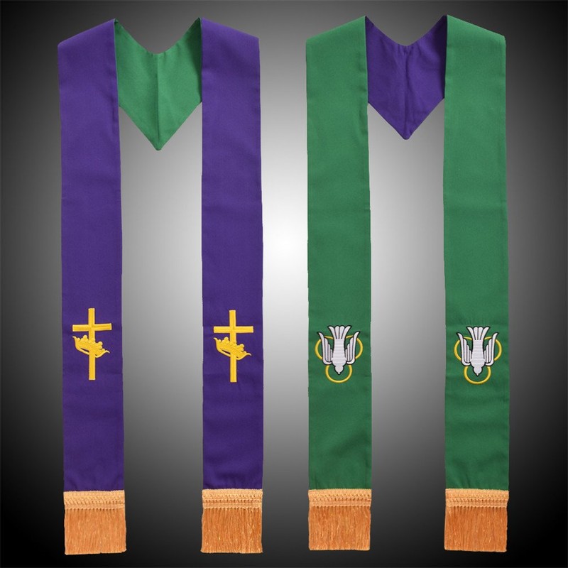 BLESSUME Church Pastor Reversible Stole with Tassels (Purple & Green)