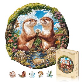 Jigfoxy Wooden Puzzle for Adults, Otter Wooden Puzzle for Adults, Unique Wooden Animal Puzzle, Family and Friends, L-32.9 x 34 cm, 264 Pieces