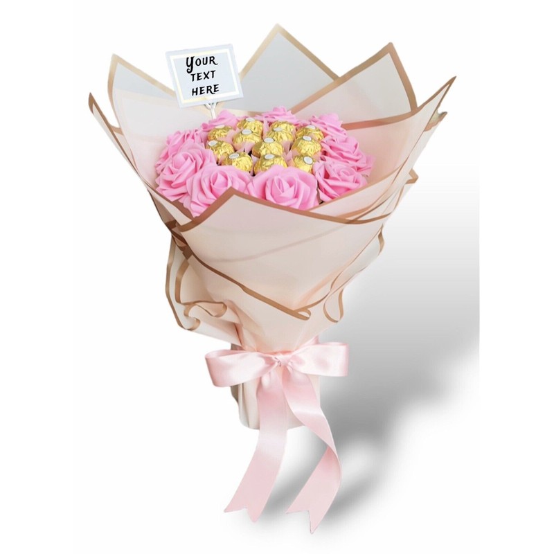 Ferrero Rocher Pink Roses Bouquet with Ferrero Rocher Chocolotes. Gift