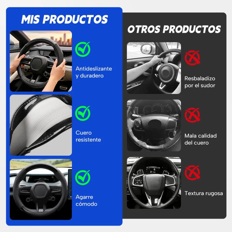 Funda Para Volante Fibra Carbono Cuero Vacuno Forma Redonda