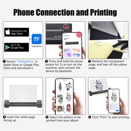 LIUMATE Wireless Tattoo Printer Tattoo Stencil Printer Thermal Printer with 15 Transfer Paper, Portable Tattoo Transfer Machine Thermal Printer A4