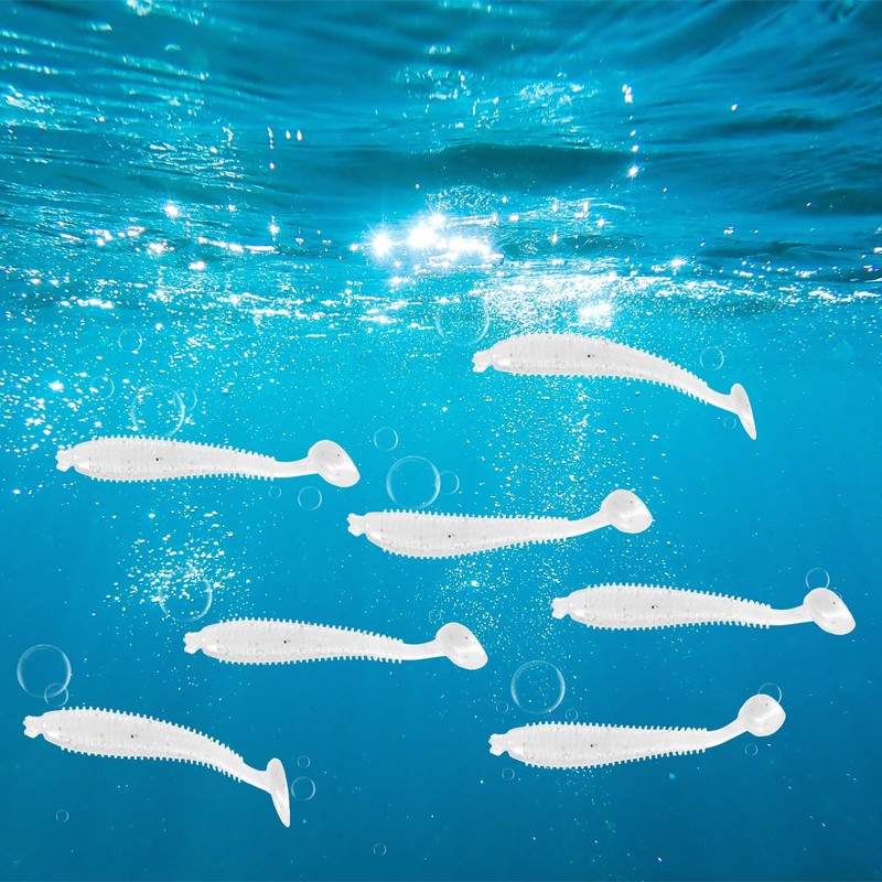 TIXIPEM 30-Pack T-Tail Soft Fishing Lures 2.17 in White
