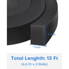 2Packs Air Conditioner Foam Tape with Adhesive, 1''X2''X 6.5 Ft Window Weather Stripping, High Resilience Ac Window Seal Kit Foam Insulation for Winter Summer (6.5ft X 2 Rolls, Black)