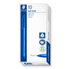 STAEDTLER Triangular Stick Ballpoint Pen, Blue Ink Colour, Line Width F Approx. 0.7 mm, for Relaxed Writing, 10 Blue Ballpoint Pens in Cardboard Case, 4320 F-3