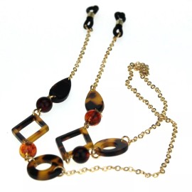 SA106 Womens Tortoise Marble Jewel Pendant Eyewear Glasses Neck Loop Gold Chain