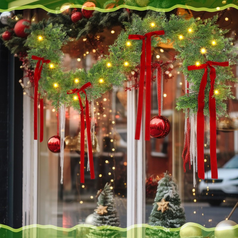Suncalla 6 ft Christmas Garland with Red Bow, Artificial Lighted