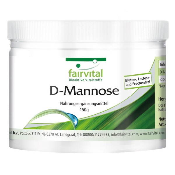 Fairvital D-Mannose 150 g powder - with vitamin B2 riboflavin - 100% pure and 100% vegan - high dose - quality tested - made in Germany