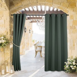 RYB HOME Waterproof Outdoor Curtains - Privacy UV Block Thermal Insulating Curtains for Patio Porch Pergola Pavilion Terrace Shades Blinds, Wide 52 x Long 63 inches, 1 Panel, Dark Green