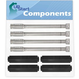 4-Pack BBQ Gas Grill Tube Burner & Heat Shield Plate Tent Replacement Parts for Kenmore 415.16661800 - Compatible Barbeque Stainless Steel Pipe Burners & Porcelain Steel Flame Tamer, Flavorizer Bar