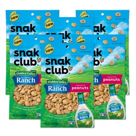 Snak Club Roasted Peanuts with Hidden Valley Ranch Seasoning, Savory Peanut Snacks, Certified Gluten Free, 4.5 oz Resealable Bag (Pack of 6)