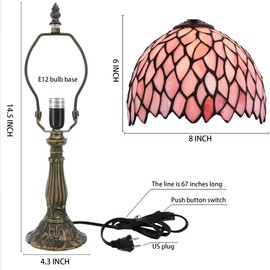 LXHCYOU Small Tiffany Lamp Mini Accent Table Lamp Stained Glass Desk Memory Lamp Sympathy 8X14.5 Inch (Pink Wisteria)