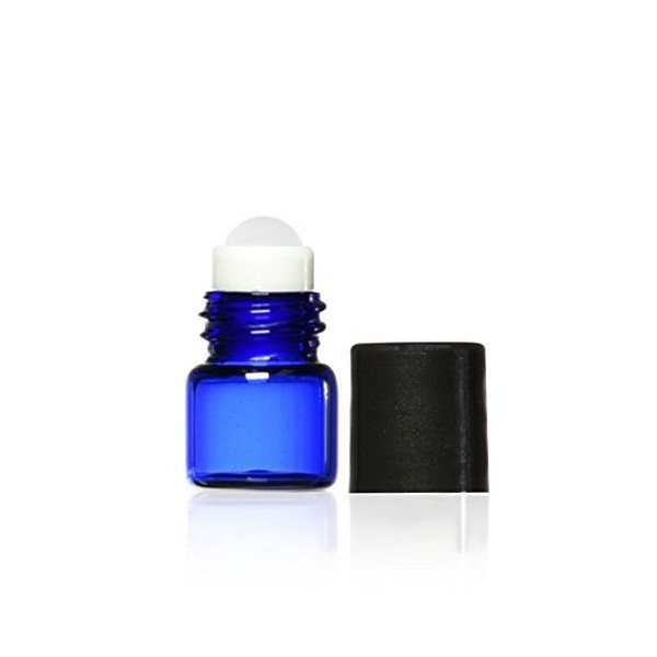 Grand Parfums 1ml, (1/4 Dram) Cobalt Blue Glass Micro Mini Roll-on Glass Bottles with Premium Glass Roller Balls - Refillable Aromatherapy Essential Oil Roll On (12)