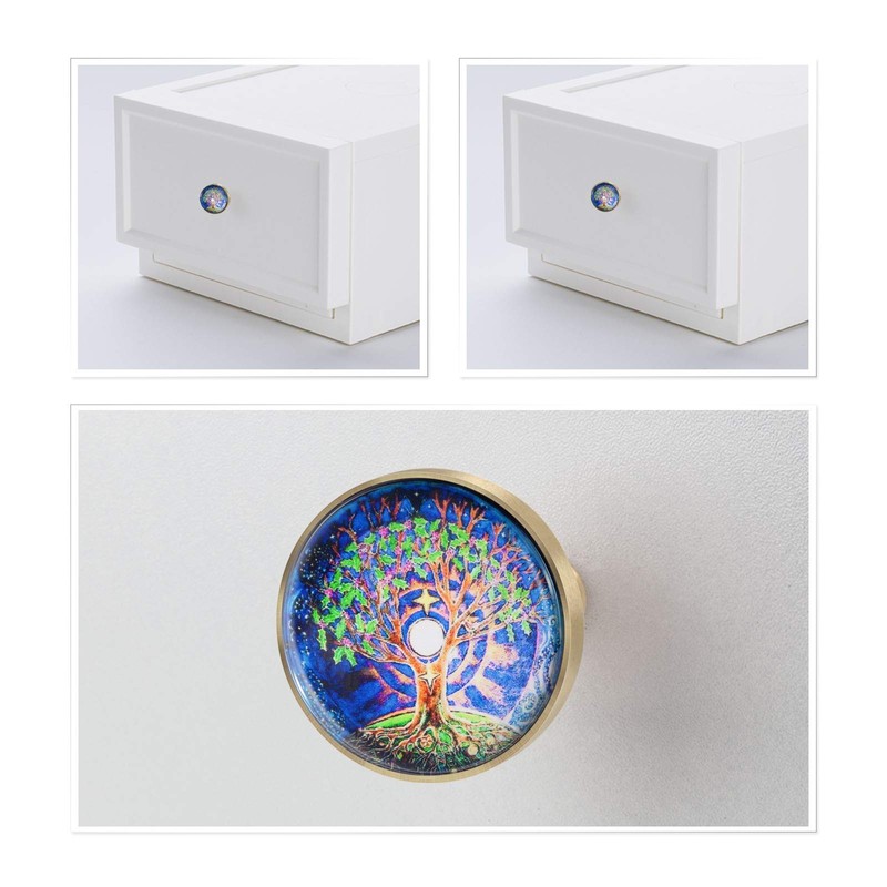 Amogeeli Tree of Life Glass Brass Cabinet Knobs Drawer Locker