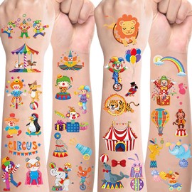 Circus Tattoos for Children, 10 Sheets Circus Children's Tattoos, Skin-Friendly Set, Temporary Tattoos for Sticking, Party Bags, Children's Birthday Gifts, Party Decoration, Circus Toy