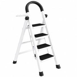 Bluelander Escalera Plegable Multifuncional Tubular 4 Peldaños, Patas de Goma Antideslizante, para Uso Diario en Hogar, Estable, Compacta De Fácil Alm