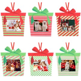 Irenare 24 Pcs Christmas Photo Ornament Frames Present Box Picture Frame Ornaments Christmas Felt Hanging Photo Frames Holiday Picture Frame Tree Decoration for Christmas Tree Decor(Classic Style)