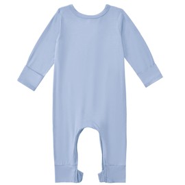 Exemaba Baby Sleepsuits Bamboo Viscose Toddler Footless Pyjamas Infant 2-way Zipper Long Sleeve Romper with Mitten Cuffs(Sea Blue, 18-24 Months)