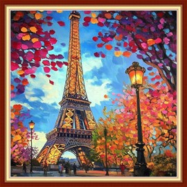 Redxing Stamped Cross Stitch Kits Embroidery kit for Beginners Adults Full Range of Embroidery Patterns Starter Kits DIY Printed Cross Stitch Kits Needlepoint Kits 11CT-Iron Tower Twilight 18x18 inchs