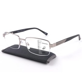 Missfive Men Premium Multifocus Reading Glasses Blue Light Blocking, Progressive Metal Frame With No Broken Spring Hinge Eyewear,Workspace For Near Range, Silver, 2.00x
