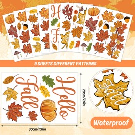 JarThenaAMCS 9 Sheet Fall Wall Stickers Adhesive Oil Painting Maple Leaf Pumpkin Acorn Wall Decals Removable Mural Wall Decor for Home Classroom Autumn Thanksgiving Supplies