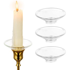 Hewory Glass Bobeches for Candlestick Holders, 3 PCS Candle Drip Protectors Candle Rings for Tapers, Candle Drip Catcher for Candle Stick Candle Holder for Wedding Party Church Home (Round, Clear)