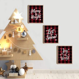 NOCTMETEOR 4Pcs Buffalo Plaid Christmas Wall Decor, Snowflake Christmas Quotes Wall Art Prints For Living Room, 8x10 Unframed