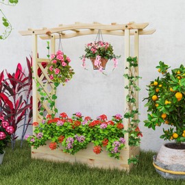 Giantex Raised Garden Bed with Sided Trellis & Hanging Roof, Wood Planter Box, Freestanding Garden Planter Raised Bed for Flowers Herbs Climbing Vines 44”x14”x45” (L x W x H)