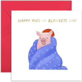 Old English Co. Funny Pigs in Blankets Day Christmas Card for Husband Wife - Hilarious Christmas Card Joke for Friends Family - For Bestie Boyfriend Girlfriend Sister Brother - Male Female Xmas Card