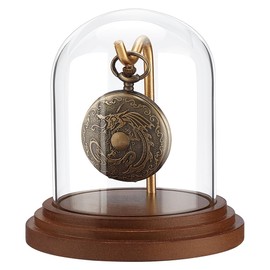 PH PandaHall Clock Glass Display Dome Cloche Pocket Watch Display Glass with Hooks Decorative Display Case with Wooden Base Dome Display Case for Watches Plants Medals Collectibles Ornaments 10.8 x