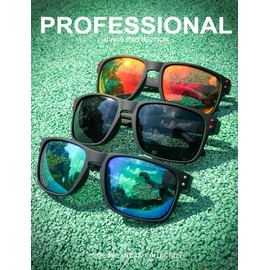 ANYLUV Mens Sunglasses Polarized, Retro Square Sun Glasses for Men Women with UV400 Protection for Driving (Grey/Green/Orange)