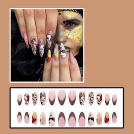 Carnival Press On Nails Press On Nails Almond Retro Masks Impress Nails French Tip Press On Nails Nail Kit Acrylic Nails Holiday Nail Press On Nails For Women 24pcs