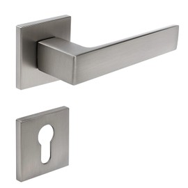 FELGNER Garda Handle Set for Profile Cylinder | High-Quality Set - Ergonomically Shaped Door Handle Door Fitting - Modern Square Rosette for Room Door | Colour: Matte Nickel